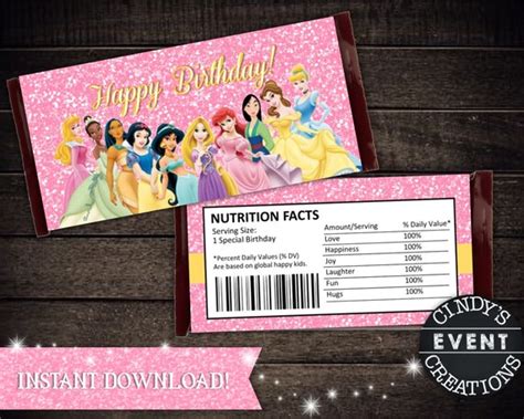 Disney Princess Candy Bar Wrapper