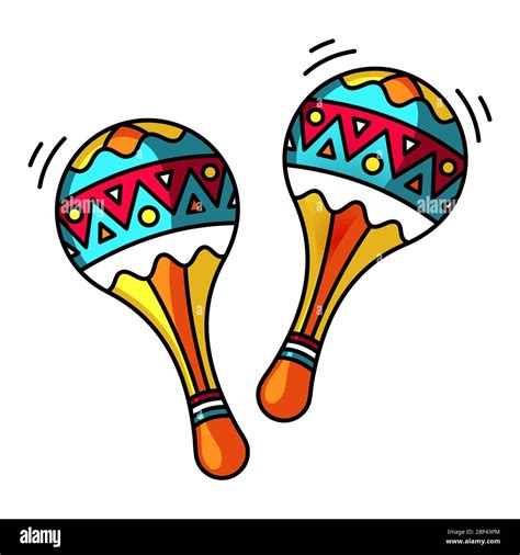 Colorful Ancient Maracas Percussion Instrument In Mexico On A White