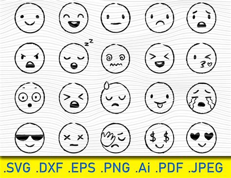 20 Emoji Faces Svg Emoji Cut Files Cricut Silhouette Files Etsy