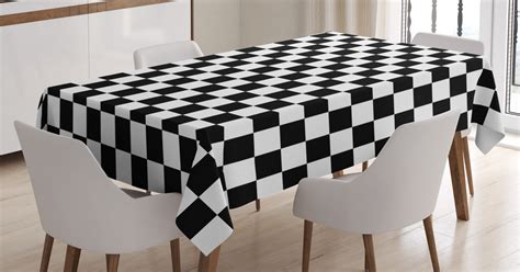 Checkers Game Tablecloth Geometric Grid Style Monochrome Squares In