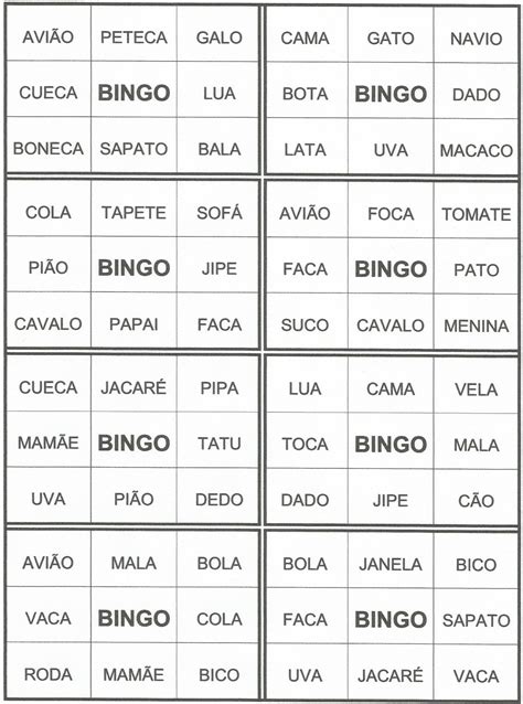 Polivalente Bingo De Palavras Simples
