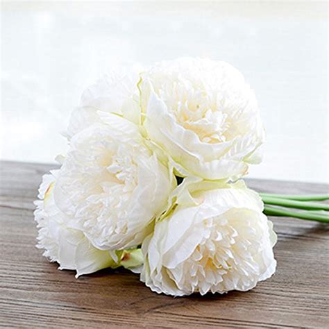 Newest Trent 1bouquet 5 Heads Artificial Peony Silk Flower Leaf Home