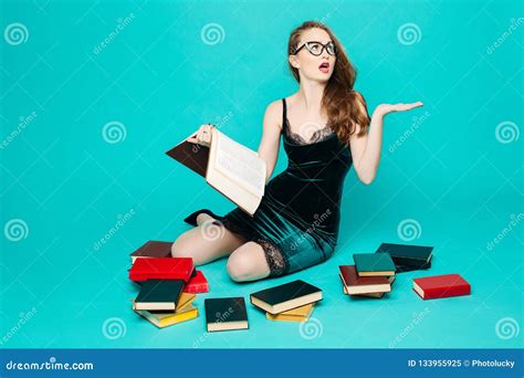 Female Teacher Reading Book Surprised Gesturing Stock Image Image Of