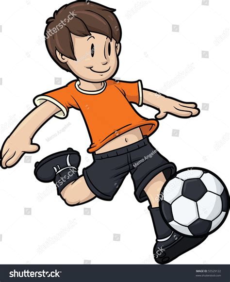 Cartoon Boy Playing Soccer Kid Soccer Stock Vector