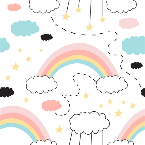 Seamless Pattern With Cute Rainbow Stars Clouds Wallpapers Rainbow