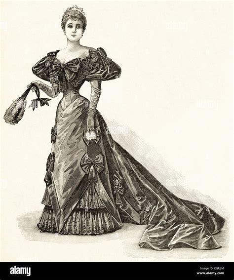 Victorian Woman Fashion Illustration Circa 1895 Evening Dress Stock