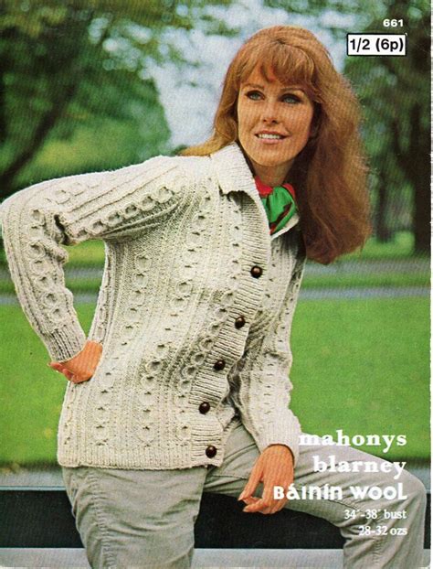 ladies aran jacket knitting pattern pdf womens aran cardigan collar vintage 60s 34 38 inch aran