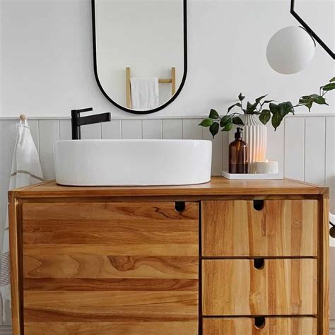 Timber Vanity With White Vessel Sink Soul And Lane