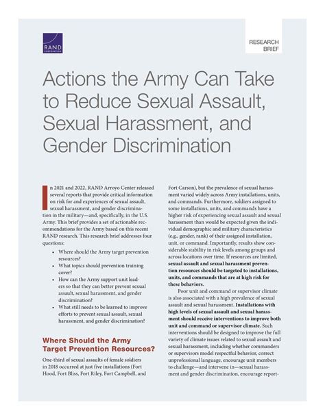 actions the army can take to reduce sexual assault sexual harassment and gender discrimination