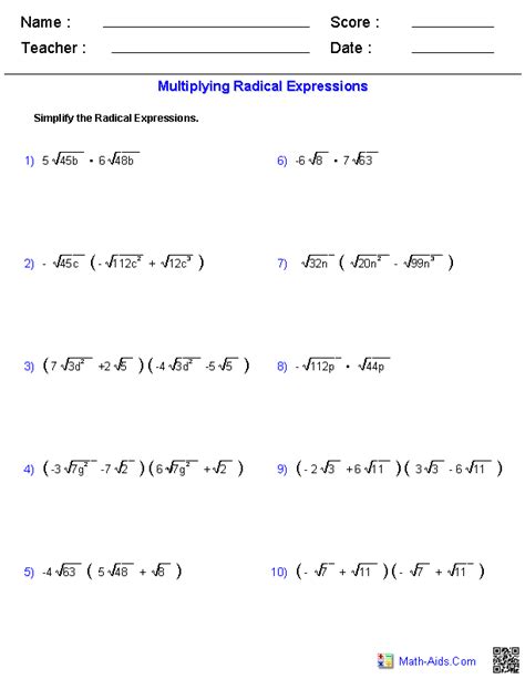 (ii) terms which have the same algebraic factors are q terms. Algebra 1 Worksheets | Dynamically Created Algebra 1 ...