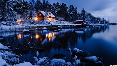 Ferienhaus Im Winter Bildschirmhintergrund 2560x1440 Wallpapertip