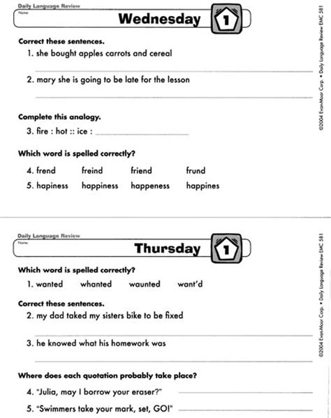 15 Daily Grammar Worksheets