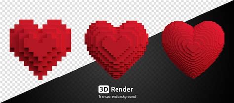 Premium Psd 3d Voxel Heart Set Love Isolated Render
