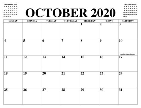 Blank Calendar October