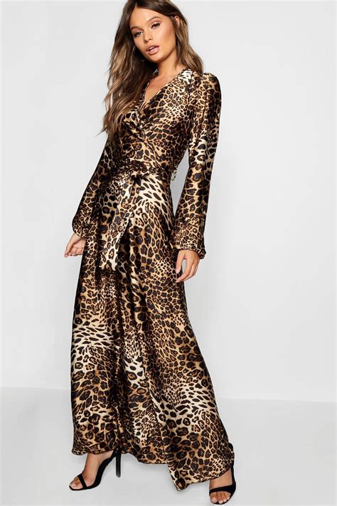Leopard Print Satin Maxi Dress Boohoo Leopard Print Outfits