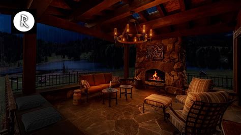 🔥 Cozy Porch Ambience 8k Crackling Fireplace Rain And Thunder Sounds Outside Youtube
