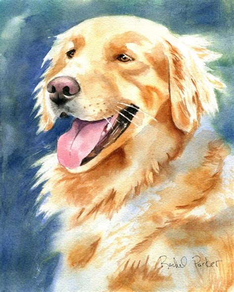 Print Golden Retriever Dog Portrait Art Watercolor Painting Etsy