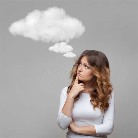 Thinking Woman And Empty Cloud Stock Photo Image Of Background