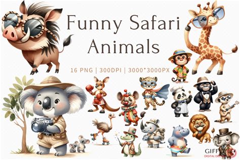 Funny Safari Animals Watercolor Clipart Graphic By Fly Digital