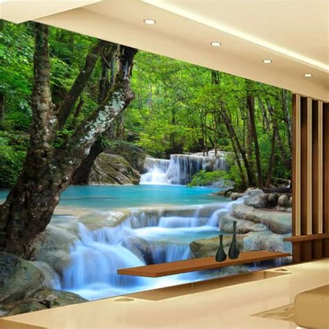 Beibehang Custom Wallpaper 3d Mural Forest River Waterfall Living Room