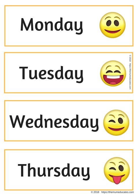 Emoji Days Of The Week Flashcards The Mum Educates