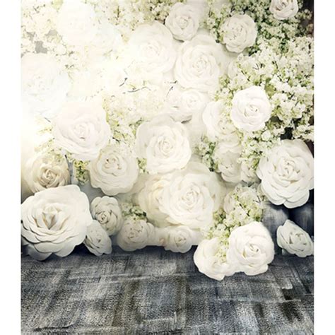 Digital Printing Blurry 3d White Roses Romantic Flower Wall Backdrop