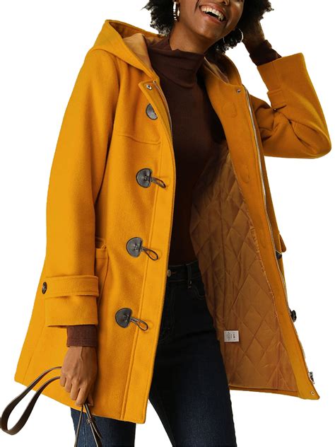 Unique Bargains Womens Button Up Hooded Toggle Winter Coat Outwear