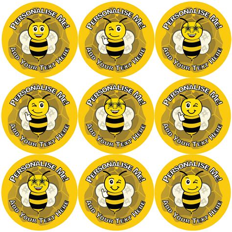 144 Busy Bees Themed Personalised Teacher Reward Stickers Large