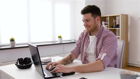 Technology Internet And People Concept Happy Young Man With Laptop