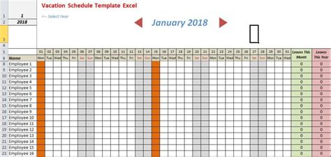 Holiday Schedule Template Excel Excel Templates