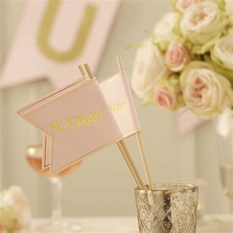 Pastel Pink And Gold Foiled Hooray Wedding Flags By Ginger Ray
