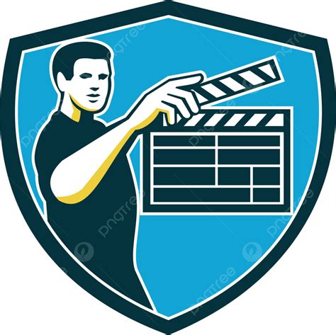 Film Crew Clapperboard Shield Retro Film Maker Film Crew Male Vector