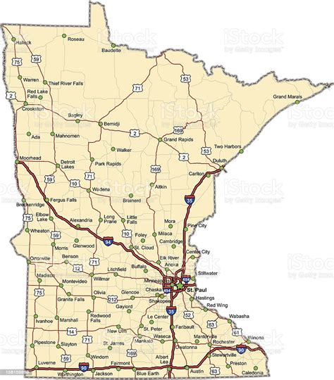 Minnesota Highway Map Stock Vector Art 158159899 Istock