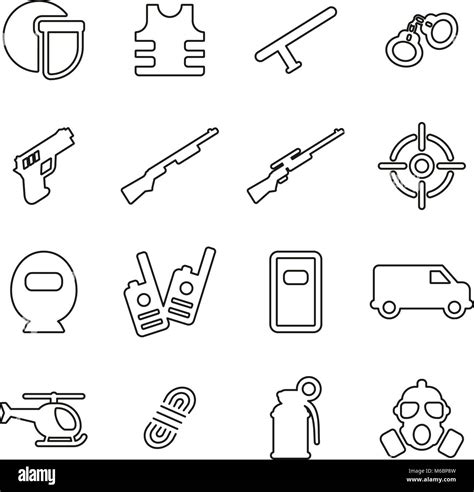 Swat Team Or Special Forces Icons Thin Line Vector Illustration Set