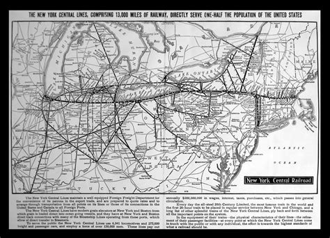 New York Central Railroad Map Bw Photograph By Thomas Woolworth Fine