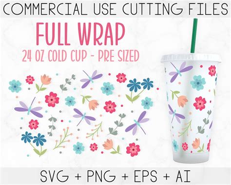 No Hole 24oz Venti Cold Cup Tumbler Wrap Svg Flower And Etsy Australia