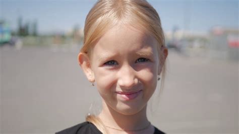 Close Up Portrait Of A Cute Little Girl Of 7 8 Years Old Stock Video