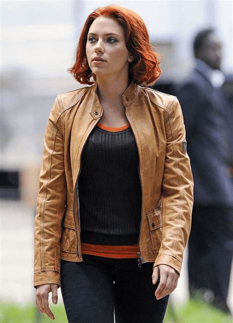 Scarlett Johansson Avengers Black Widow Tan Leather Jacket Sheepskin