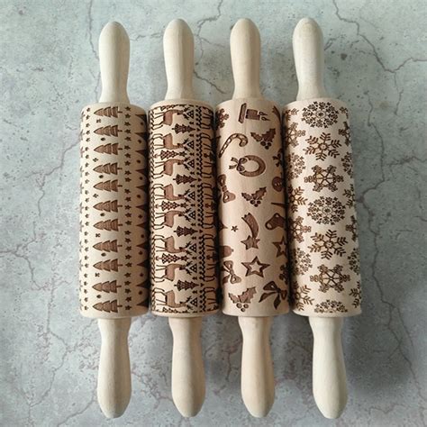Christmas Wooden Rolling Pin Engraved Embossing Rolling Pin Etsy