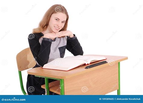School Girl Sitting At A Desk Stock Image Image Of Education Exam 109389605