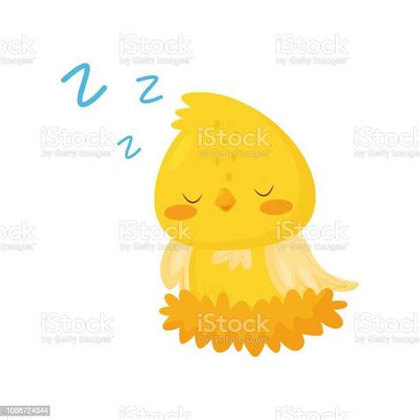 Cute Chicken Sleeping In The Nest Funny Bird Cartoon Character Vector