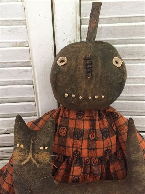 Primitive Grungy Halloween Fall Folk Art Pumpkin Doll Etsy