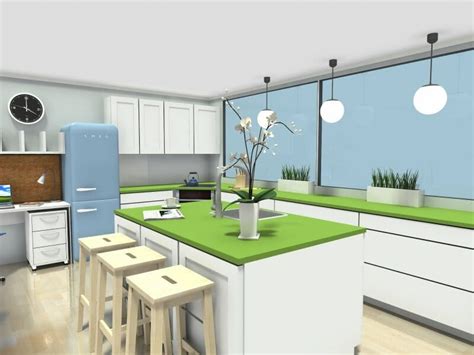 Modern Open Eat In Kitchen With Colorful Countertops Roomsketcher