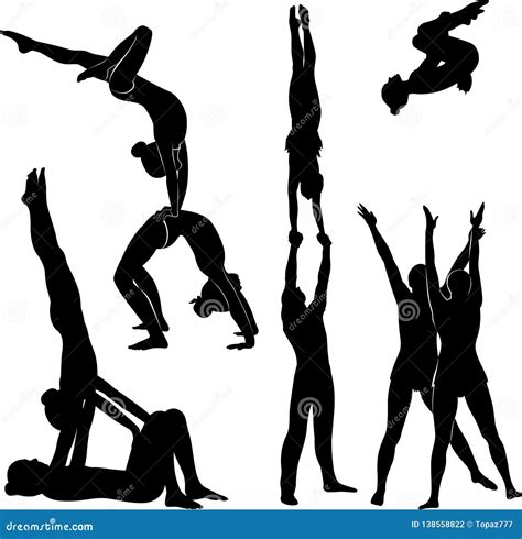 gymnasts acrobats vector black silhouette stock vector illustration of gymnasts active 138558822