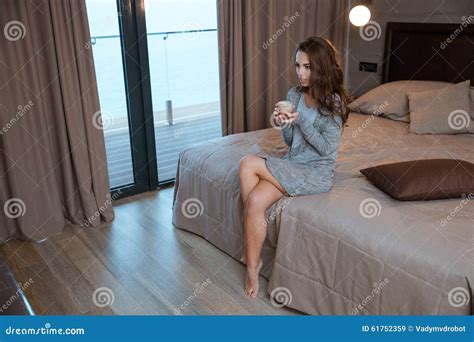 Woman Drinking Coffee On The Bed At Home Stock Image Image Of Glass