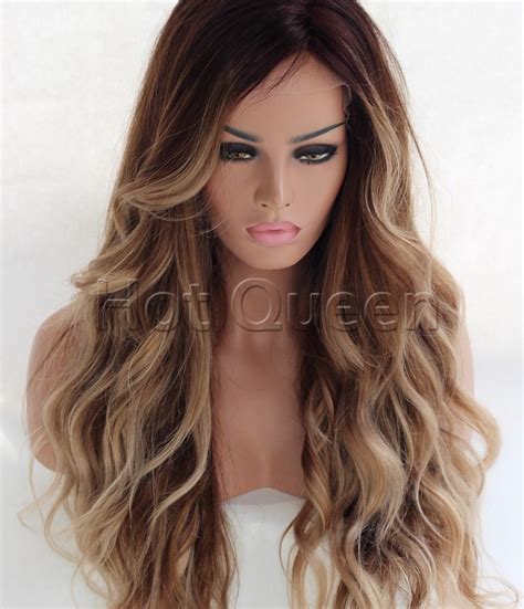 Glueless Full Lace Wigs 100 Brazilian Virgin Human Hair Wigs Remy Long Ombre Brown Wavy Lace