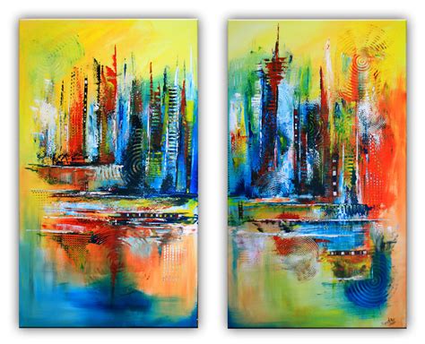 Maybe you would like to learn more about one of these? Skyline abstrakt - zweiteiliges Acryl Gemälde handgemalt ...