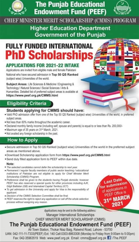 Get the scholarship application form from any kcb branch (or download from the links below). PEEF Punjab PhD International Scholarship 2021 Application ...