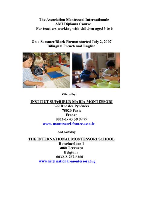 Pdf The Association Montessori Internationale Ami Diploma Course For