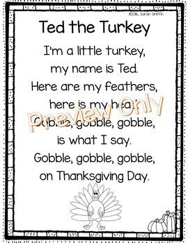 T is for turkey on thanksgiving day, h is for hurry, i'm hungry! we say. Ted the Turkey - Thanksgiving Poem by Little Learning ...